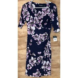 NWT LAUREN RALPH LAUREN Woman Sz 2 Slinky Stretch  Dress Faux Wrap Floral